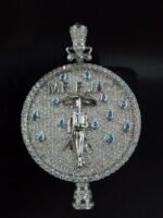 925 Sterling Silver Pear Blue Topaz and white diamonds custom pendant