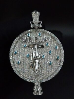 925 Sterling Silver Pear Blue Topaz and white diamonds custom pendant