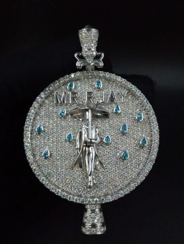 925 Sterling Silver Pear Blue Topaz and white diamonds custom pendant