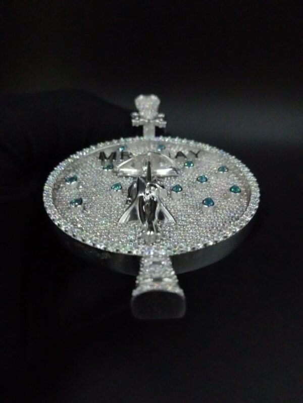 925 Sterling Silver Pear Blue Topaz and white diamonds custom pendant