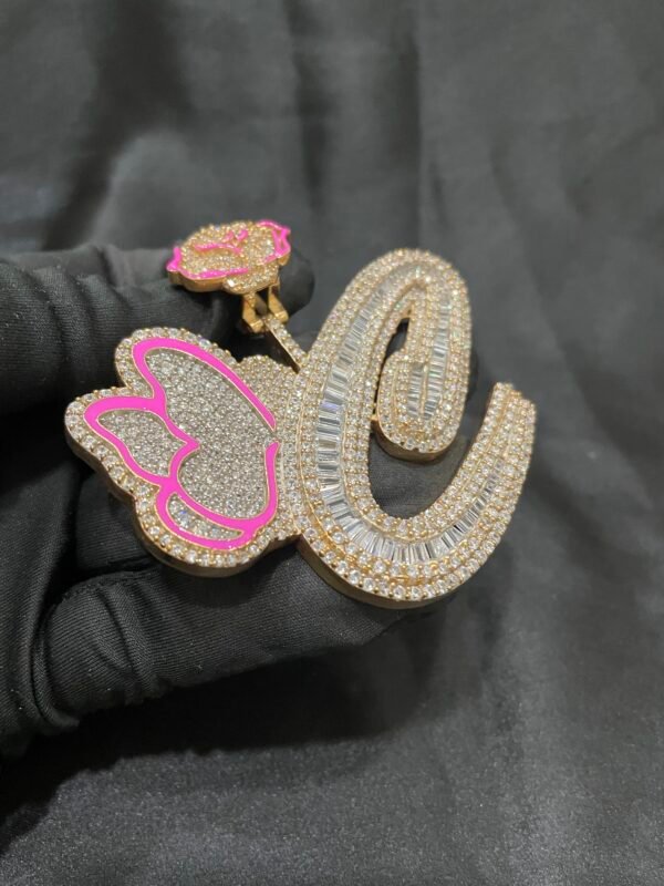 Girls Custom Initial Pendant with Pink Glow Moissanite 925 Silver Jewelry