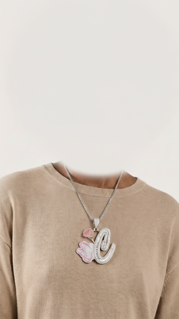 Girls Custom Initial Pendant with Pink Glow Moissanite 925 Silver Jewelry