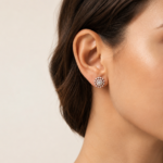 Real Floral Cluster Moissanite Stud Earrings in 925 Sterling Silver.