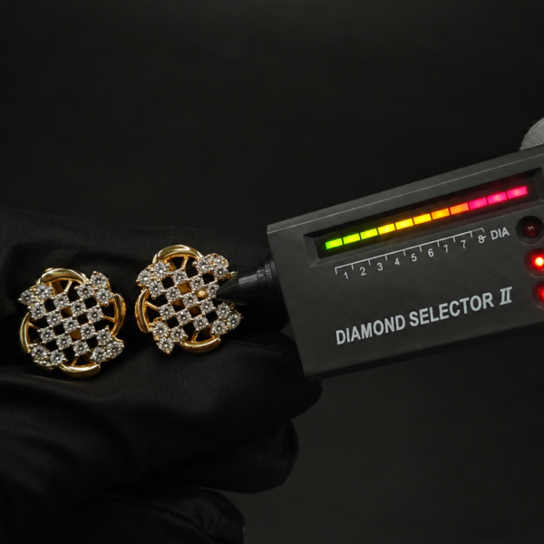 Lattice Shape Moissanite Stud Earrings In 925 Sterling Silver.