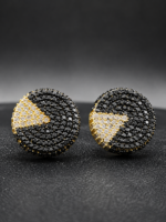 Two-Tone Black and White Moissanite Stud Earrings Geometric Pave Shape In 925 Sterling Silver.