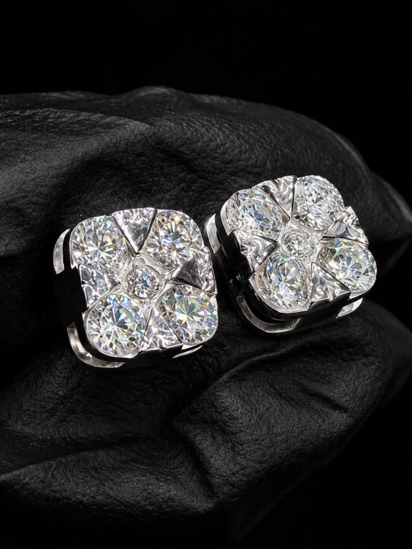 Cushion Cut Moissanite Stud Earrings for Men – VVS 925 Sterling Silver Iced Studs