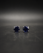 Deep Sapphire Blue CZ Stud Earrings In Round Shape In 925 Sterling Silver