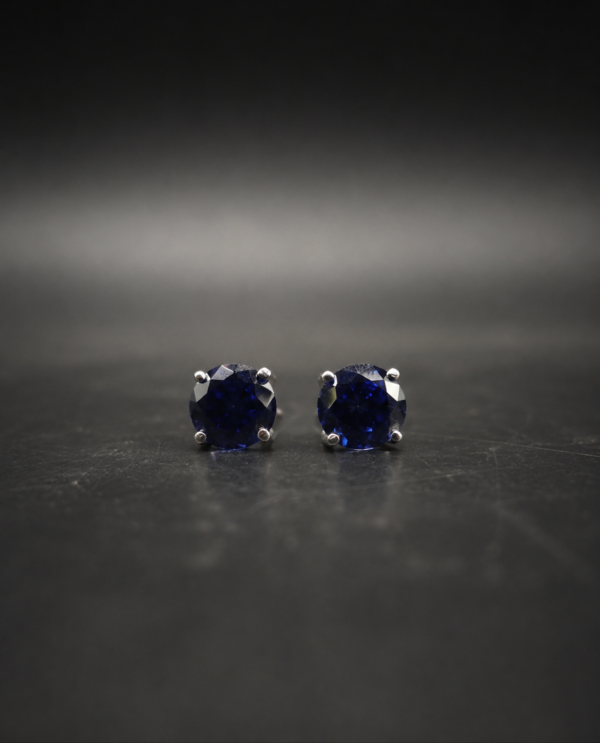 Deep Sapphire Blue CZ Stud Earrings In Round Shape In 925 Sterling Silver