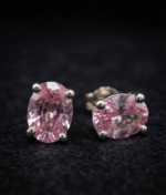 Pink CZ Women's Wear Stud Earrings Oval Shape In 925 Sterling Silver.