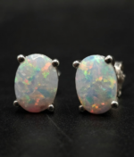 Opal Stud Earrings Oval Shape for Women's Wear In 925 Sterling Silver