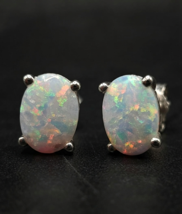 Opal Stud Earrings Oval Shape for Women's Wear In 925 Sterling Silver