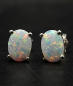 Opal Stud Earrings Oval Shape for Women's Wear In 925 Sterling Silver