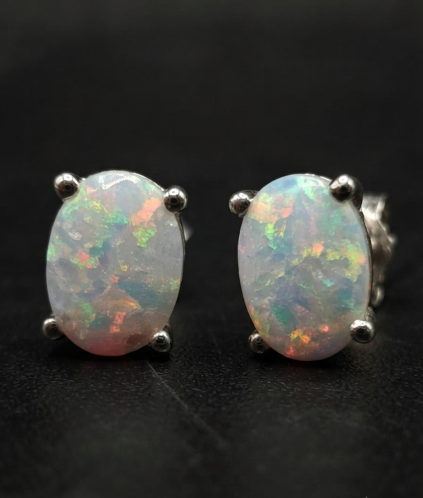 Opal Stud Earrings Oval Shape for Women's Wear In 925 Sterling Silver