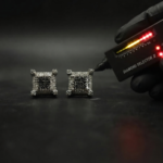 Black & White Moissanite Square Halo Stud Earrings in 925 Sterling Silver for Women
