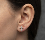 Real Moissanite Cross Stud Earrings For Women's Wear In 925 Sterling Silver.