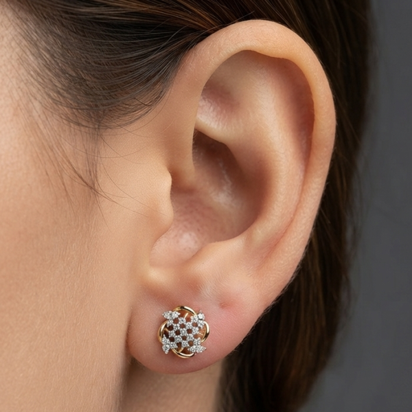 Lattice Shape Moissanite Stud Earrings In 925 Sterling Silver.