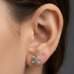 Lattice Shape Moissanite Stud Earrings In 925 Sterling Silver.