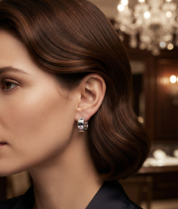Pink CZ Hoop Earrings For Women's Wear In 925 Sterling Silver.