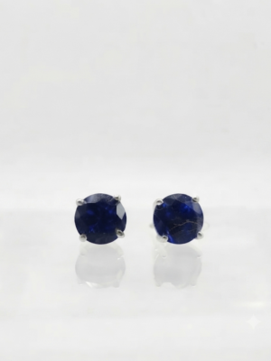 Deep Sapphire Blue CZ Stud Earrings In Round Shape In 925 Sterling Silver