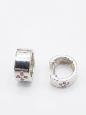 Pink CZ Hoop Earrings For Women's Wear In 925 Sterling Silver.