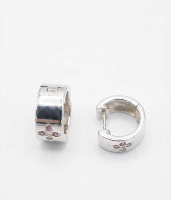 Pink CZ Hoop Earrings For Women's Wear In 925 Sterling Silver.