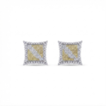 Square Pave Stud Earrings in 925 Sterling Silver – Two Tone CZ Geometric Iced Earrings