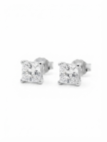 Tester Passing Moissanite Stud Earrings Princess Shape For Women's Wear In 925 Silver.