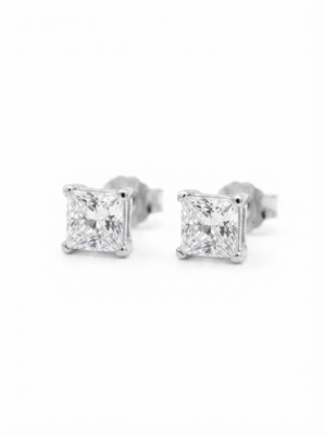 Tester Passing Moissanite Stud Earrings Princess Shape For Women's Wear In 925 Silver.