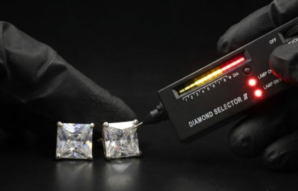 Tester Passing Moissanite Stud Earrings Princess Shape For Women's Wear In 925 Silver.