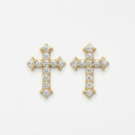 Real Moissanite Cross Stud Earrings For Women's Wear In 925 Sterling Silver.