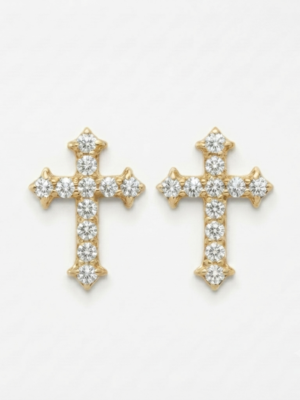 Real Moissanite Cross Stud Earrings For Women's Wear In 925 Sterling Silver.