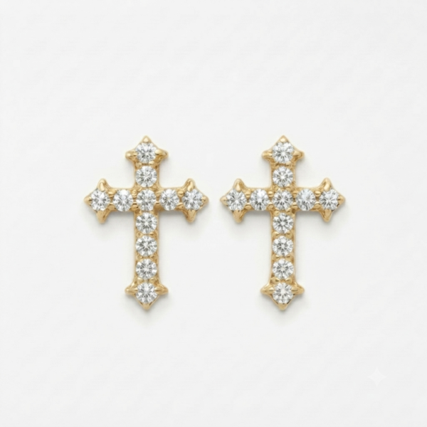 Real Moissanite Cross Stud Earrings For Women's Wear In 925 Sterling Silver.