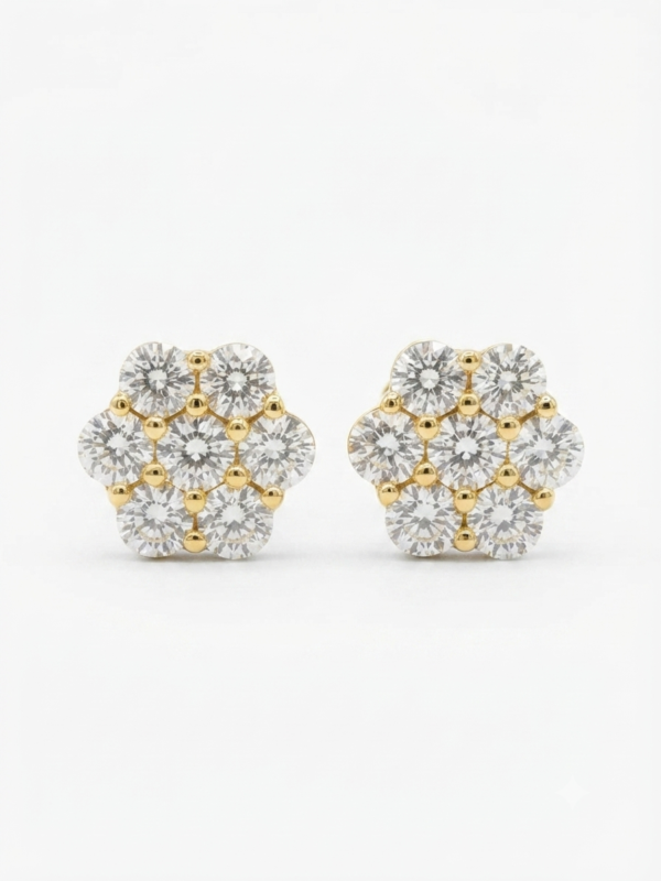 Floral Cluster Moissanite Stud Earrings In 925 Sterling Silver.