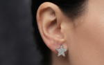 Brilliant Star Shape Moissanite Stud Earrings Pave Set In 925 Sterling Silver.