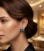 Purple CZ Stud Earrings For Women's Wear In 925 Silver.