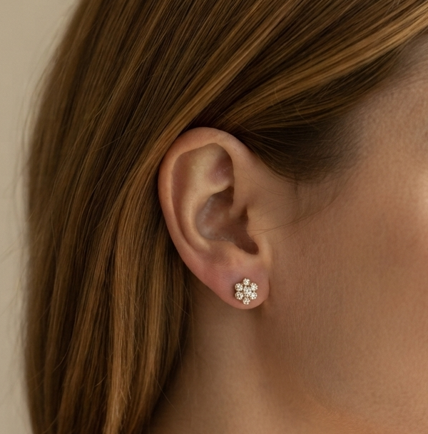 Floral Cluster Moissanite Stud Earrings In 925 Sterling Silver.