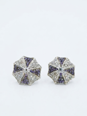Purple CZ Stud Earrings For Women's Wear In 925 Silver.