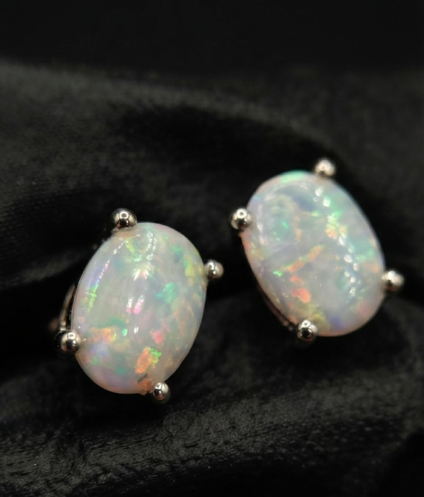Opal Stud Earrings Oval Shape for Women's Wear In 925 Sterling Silver
