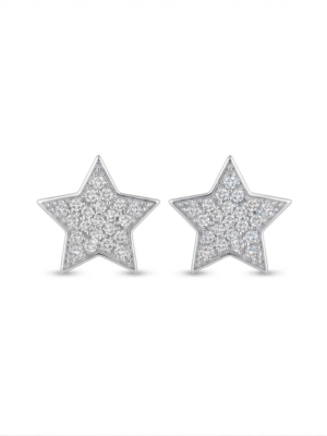 Brilliant Star Shape Moissanite Stud Earrings Pave Set In 925 Sterling Silver.