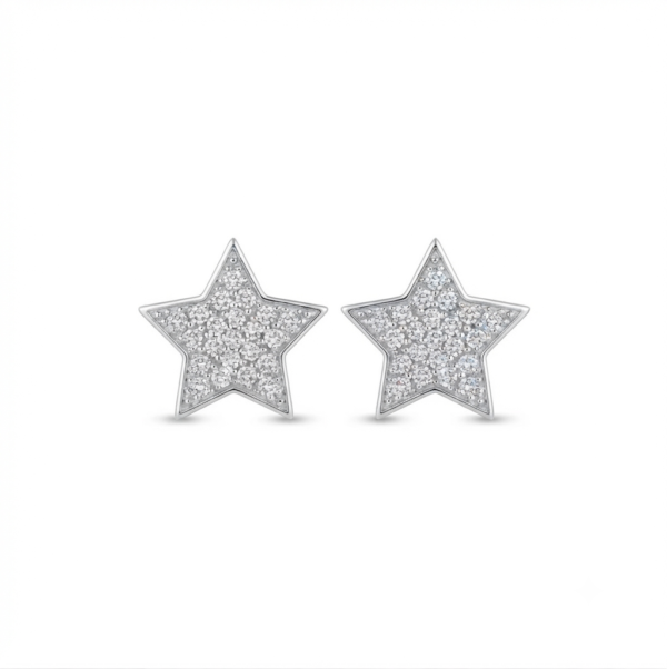 Brilliant Star Shape Moissanite Stud Earrings Pave Set In 925 Sterling Silver.