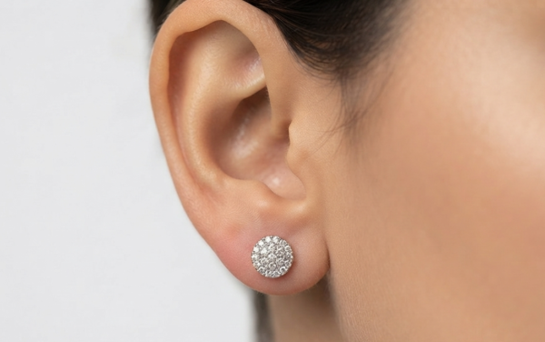 Classic Round Halo Moissanite Cluster Stud Earrings | 925 Sterling Silver