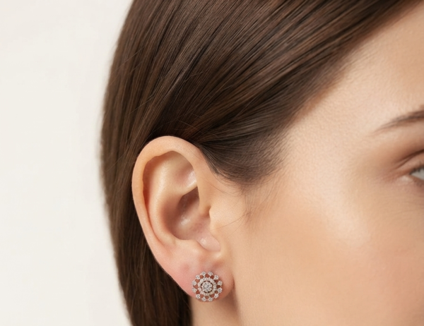 D-VVS Moissanite Floral Cluster Stud Earrings In 925 Sterling Silver.