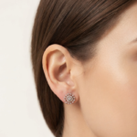 D-VVS Moissanite Floral Cluster Stud Earrings In 925 Sterling Silver.