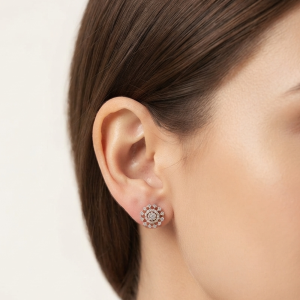 D-VVS Moissanite Floral Cluster Stud Earrings In 925 Sterling Silver.