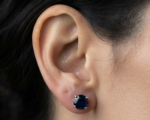 Deep Sapphire Blue CZ Stud Earrings In Round Shape In 925 Sterling Silver