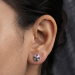 Purple CZ Stud Earrings For Women's Wear In 925 Silver.