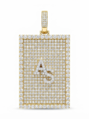Custom Initial AS Moissanite Pendant – Gold Plated Rectangle Iced Out Charm