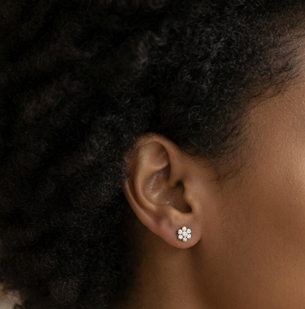 Floral Cluster Moissanite Stud Earrings In 925 Sterling Silver.