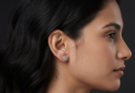 D-VVS Round Halo Moissanite Stud Earrings In 925 Sterling Silver.