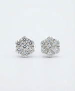 Real Floral Cluster Moissanite Stud Earrings in 925 Sterling Silver.